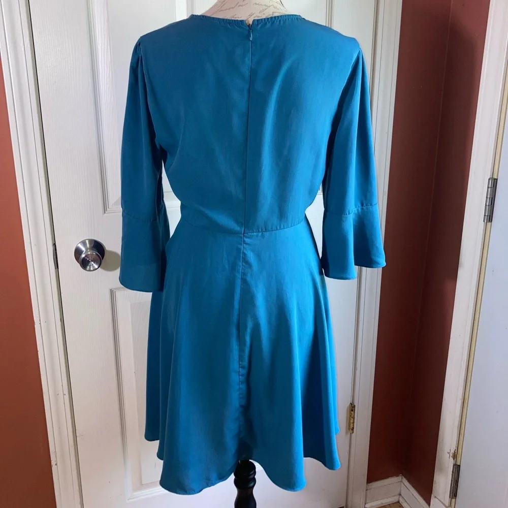 Flutter Detail Faux Wrap Midi Dress 3/4 Sleeve sz Medium by Miami - Picture 3 of 6